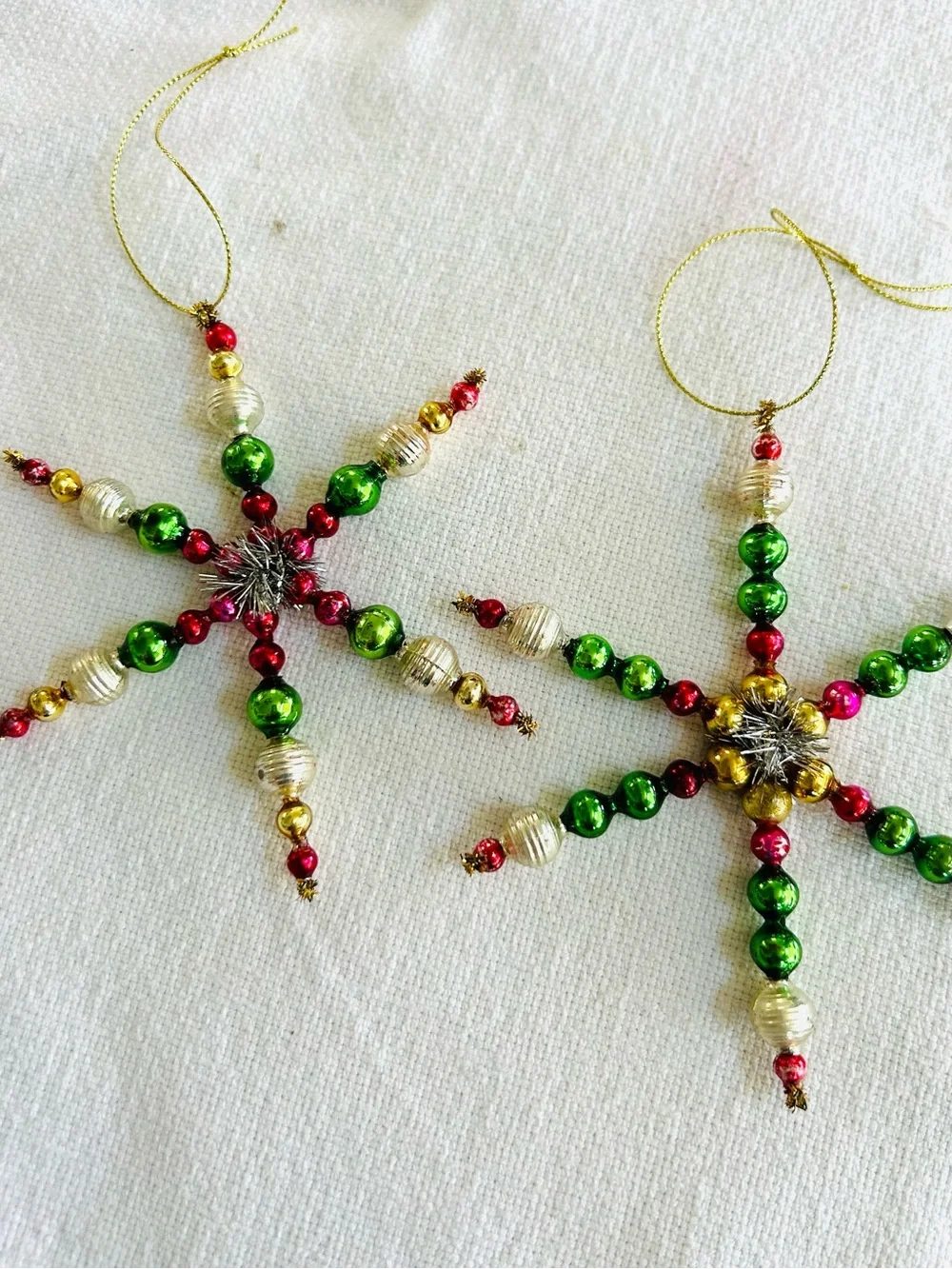 Vintage repurposed mercury, glass bead flowers holiday Christmas ornaments